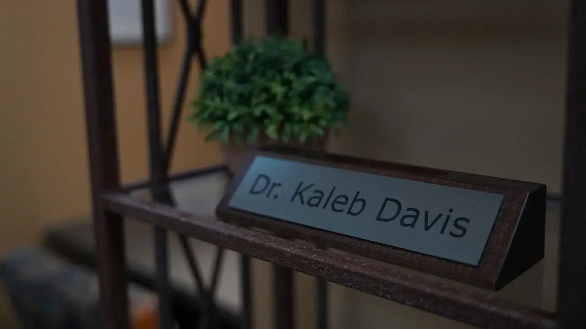 Desk sign for Dr. Davis